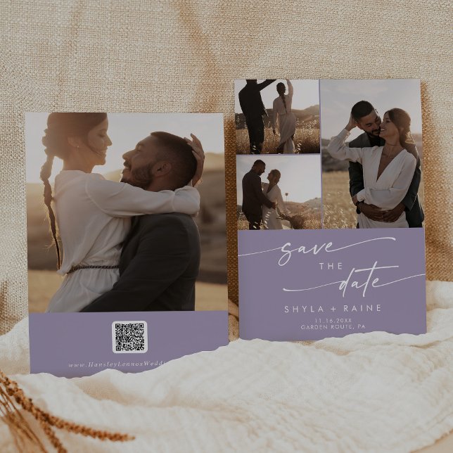 Save The Date Boho Chic Lavande Purple Multi Photo QR Code (Créateur téléchargé)