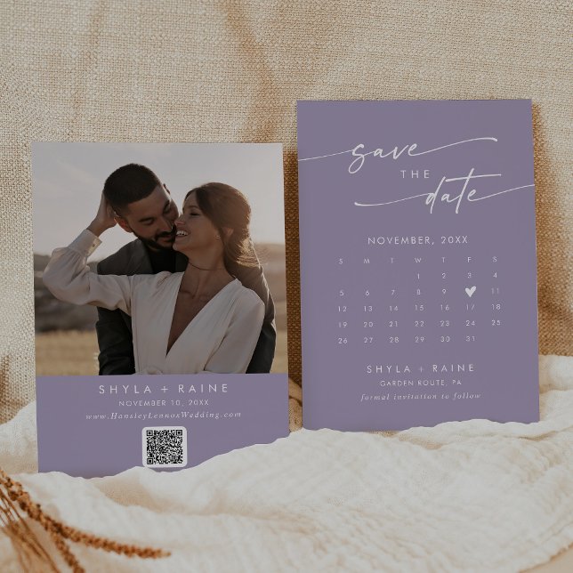 Save The Date Boho Chic Lavande Purple QR Code Calendrier photo (Créateur téléchargé)