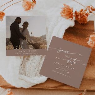 Save The Date Boho Chic Neutral Taupe Carré Photo Retour
