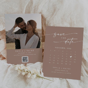 Save The Date Boho Chic Neutral Taupe QR Code Calendrier photo
