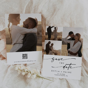 Save The Date Boho Chic noir et blanc multi photo QR Code