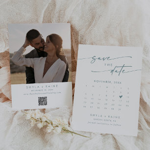 Save The Date Boho Chic Turquoise et blanc Code QR Calendrier ph