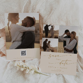 Save The Date Boho Chic Vintage Gold Multi Photo QR Code