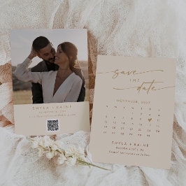 Save The Date Boho Chic Vintage Gold QR Code Calendrier photo