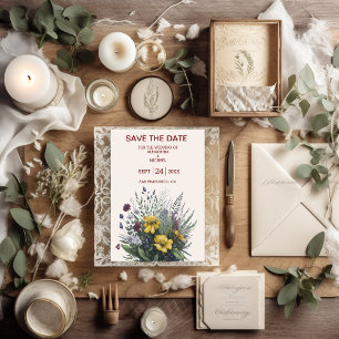 Save The Date Boho coloré Aquarelle Fleur sauvage Mariage