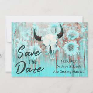 Save The Date Boho crâne de vache rustique Turquoise tournesol o