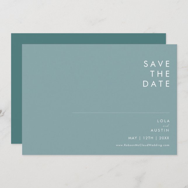 Save The Date Boho Dusty bleu & vert horizontal Enregistrer la d (Devant / Derrière)