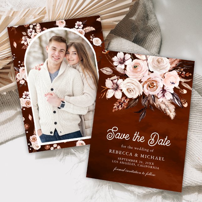 Save The Date Boho Earthy Floral Photo Terracotta Mariage (Créateur téléchargé)