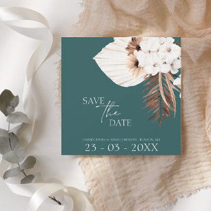 Save The Date Boho Emerald Green Pampas Grass Mariage