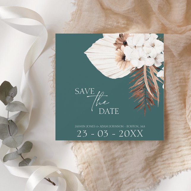 Save The Date Boho Emerald Green Pampas Grass Mariage (Créateur téléchargé)