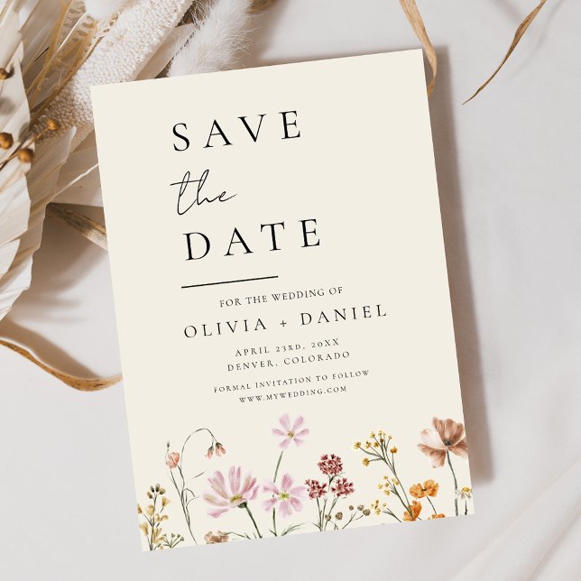 Save The Date Boho fleur sauvage beige Enregistrer la date Minim (Créateur téléchargé)