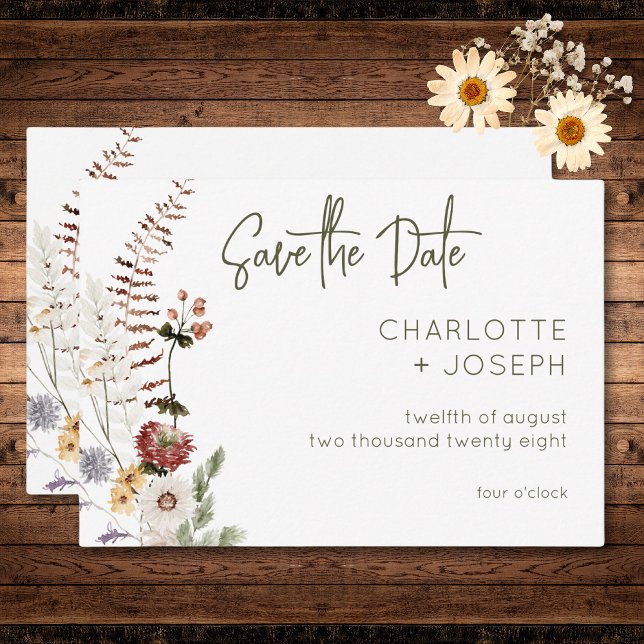 Save The Date Boho Fleur sauvage Moderne Floral Mariage (Boho Pastel Wildflowers Modern Floral Wedding Save The Date)