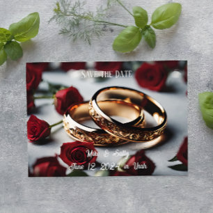 Save The Date Boho Fleurs Décoratives Rouges Mariage Étape à Sau