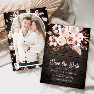 Save The Date Boho Floral Bois Photo Mariage