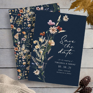 Save The Date Boho Floral Navy Sauvez La Date
