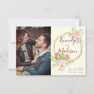 Save the Date Boho Floral Pink Postkarte