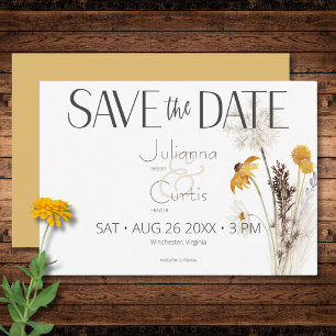 Save The Date Boho Golden Yellow Meadow Fleurs Or Mariage