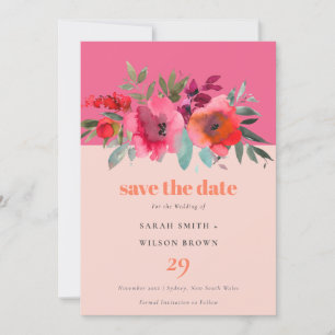 Save The Date Boho Hot rose orange aquarelle Mariage floral