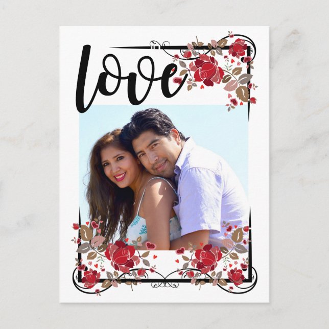Save the Date Boho Liebe und Rose Foto Poscard Ankündigungspostkarte (Vorderseite)