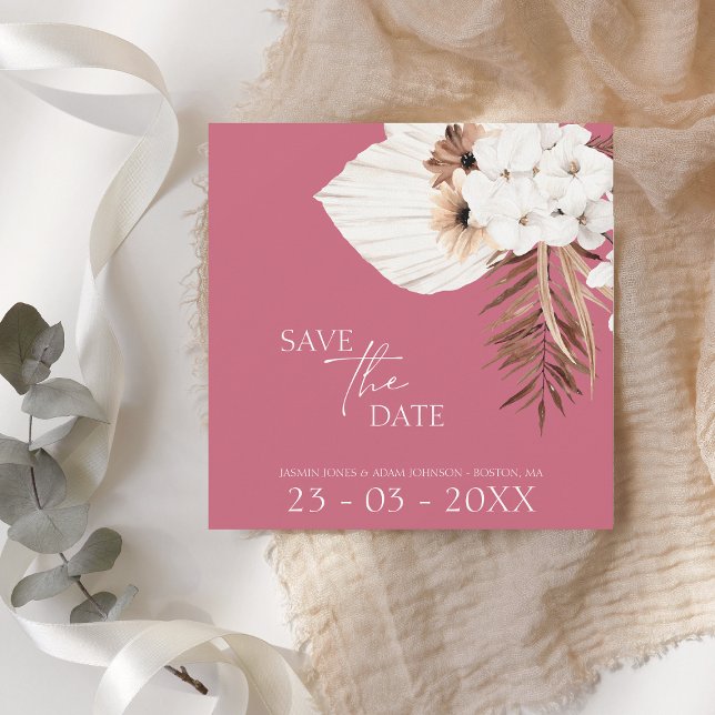 Save The Date Boho Magenta Rose Pampas Mariage en herbe (Créateur téléchargé)