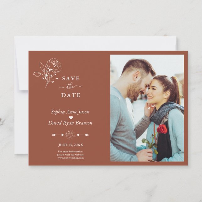 Save The Date Boho Minimalist Simple Terracotta Photo Mariage (Devant)