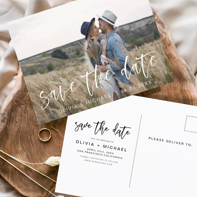 Save the Date Boho Minimalistisch Foto Modern Postkarte (Von Creator hochgeladen)