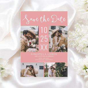 Save The Date Boho moderne 4 photo Coral mariage rose