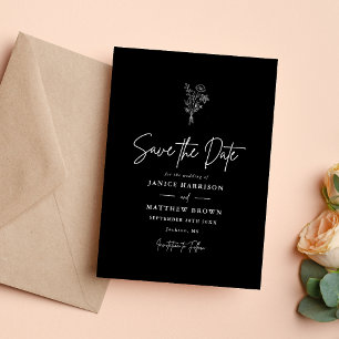 Save The Date Boho noir et blanc minimaliste Botanical Mariage