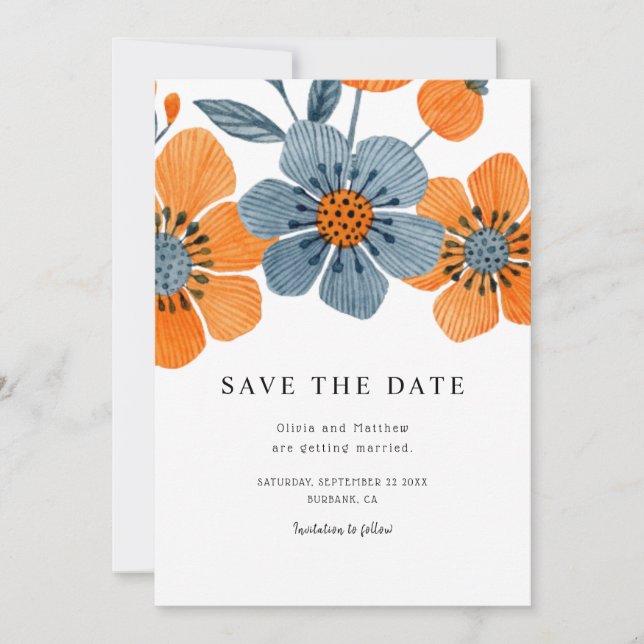 Save The Date Boho Orange Blossom Floral Mariage (Devant)