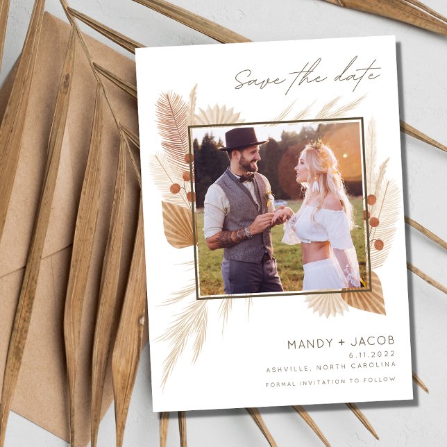 Save The Date Boho Pampas Grass photo mariage Enregistrer la dat (Boho Pampas Grass Photo Wedding Save the Date)