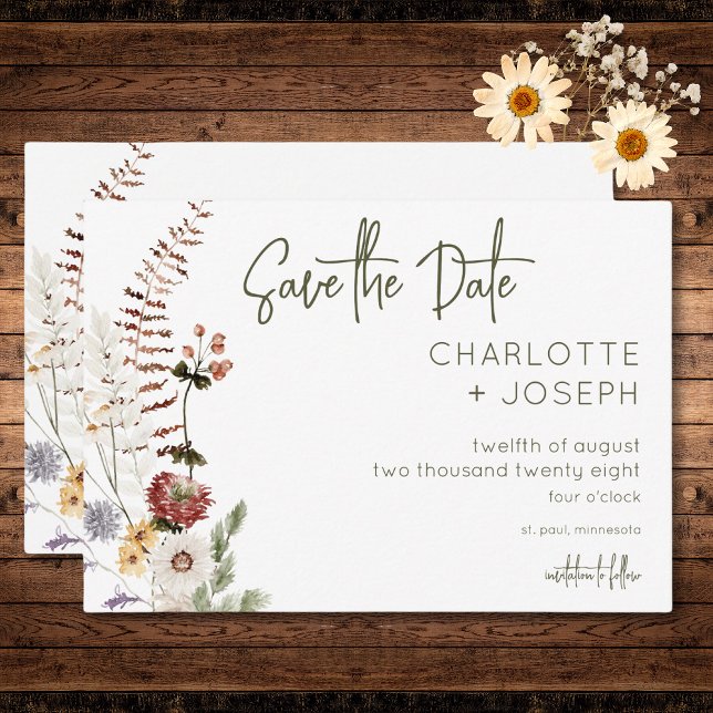 Save The Date Boho Pastel Fleur sauvage Moderne Floral Mariage (Boho Pastel Wildflowers Modern Floral Wedding Save The Date)