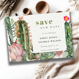 SAVE THE DATE BOHO PINK FLORAL DESERT CACTI FOLICOULEUR D'EAU