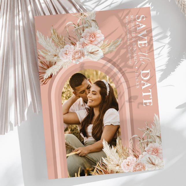 Save The Date Boho Pink Floral Photo Enregistrer La Date (Créateur téléchargé)