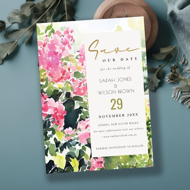 Save The Date Boho Pink Green Bougainvillea Mariage (Créateur téléchargé)