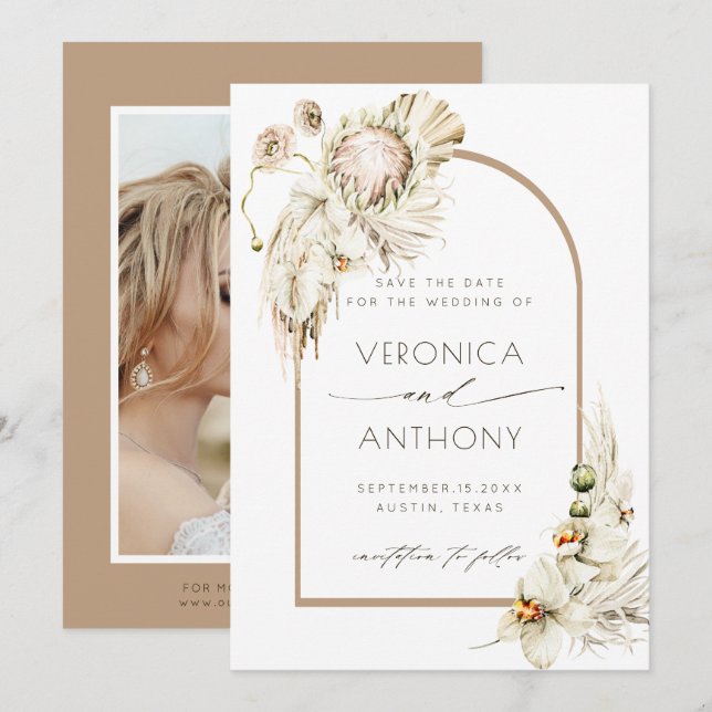 Save The Date Boho Protea Pampas Grass Floral Mariage Photo (Devant / Derrière)