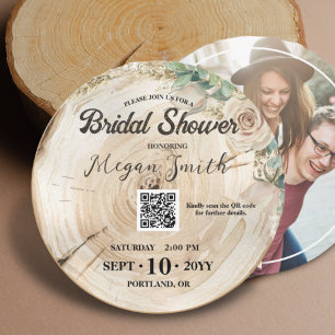 Save The Date Boho QR Code Bois rustique Fête des mariées unique