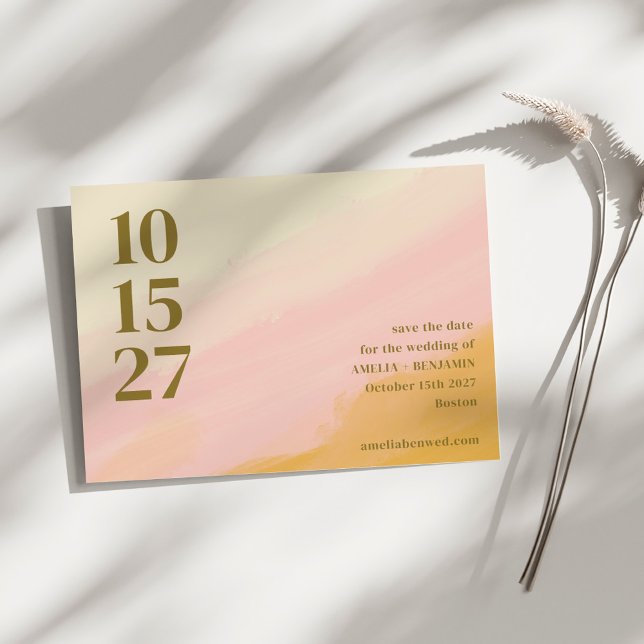 Save The Date Boho Rose Jaune Abstrait Aquarelle Chic Mariage (Créateur téléchargé)