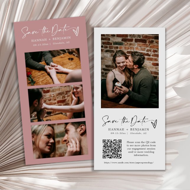 Save The Date Boho rose moderne Dusty Boho Photo Booth Strip QR  (Créateur téléchargé)