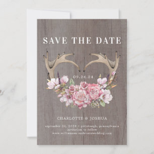 Save The Date Boho Rouge aux Joues Floral Andouillers Photo Enre