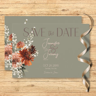 Save The Date Boho Rust & Chute Neutre Floral Sage Mariage vert