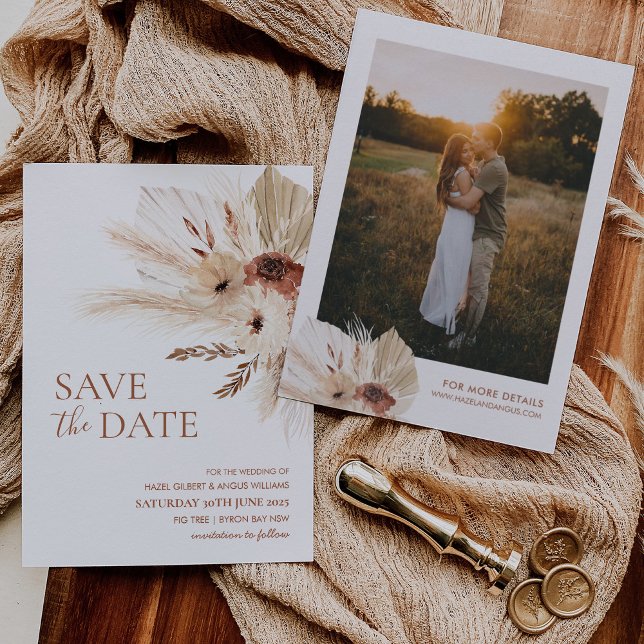 Save The Date Boho Rust Terracotta Fleurs Pampas Enregistrer La  (Créateur téléchargé)