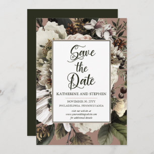 Save The Date Boho Rustique Dusty Rose Floral Bouquet