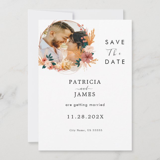 Save The Date Boho Rustique Fleur de champ | Mariage Personnalis (Devant)