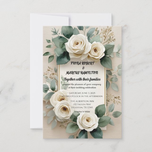 Save The Date Boho Rustique Fleurs Roses Blanches & Linen Beige (Devant)