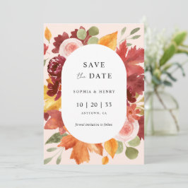 Save The Date Boho Rustique Floral Bourgogne Automne Mariage pho