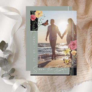 Save The Date Boho Sage Green Fleurs sauvages Photo Save the Dat