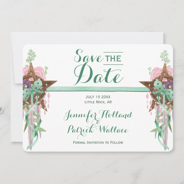 Save The Date Boho Sage & Pentacle Rose Wicca Pentacle Handfasti (Devant)