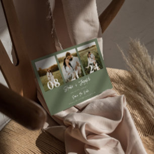 Save The Date Boho Sage Vert moderne Trois photos Mariage