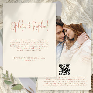 Save The Date Boho Script photo QR Mariage Terracotta Cream