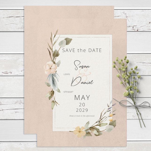 Save The Date Boho séché Floral Frame Blush Mariage (Créateur téléchargé)